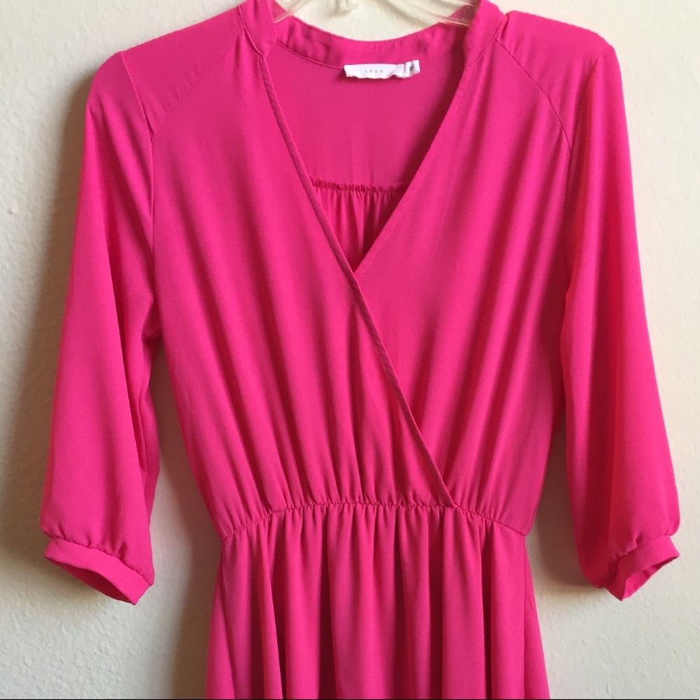 Fuchsia Pink Long Sleeved Dress Cinched Waist